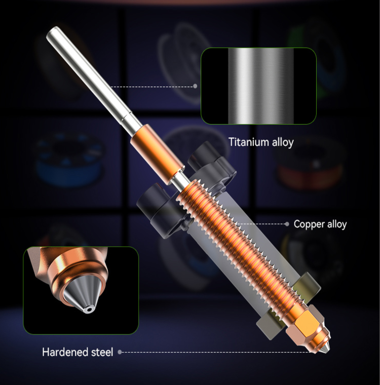 Materiais e acabamento do hotend cer�mico para K2 Plus