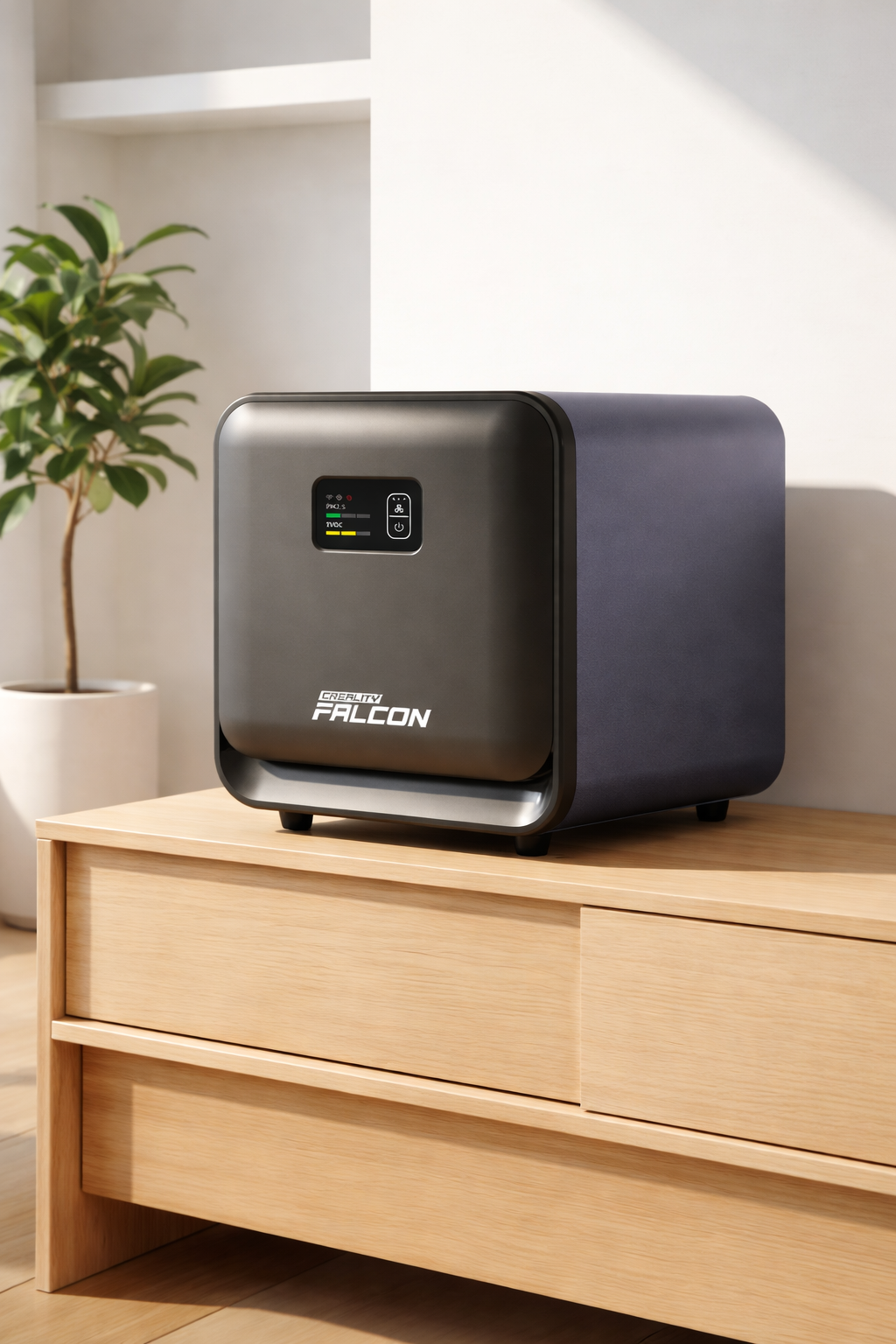 Purificador de fuma�a para m�quina a laser Creality Falcon AP1 mini sobre mesa de trabalho