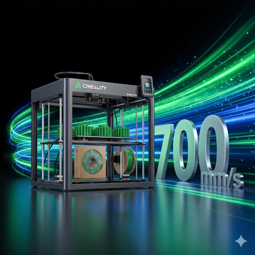 Creality Ender-5 Max destacando velocidade de impress�o 3D de at� 700 mm por segundo