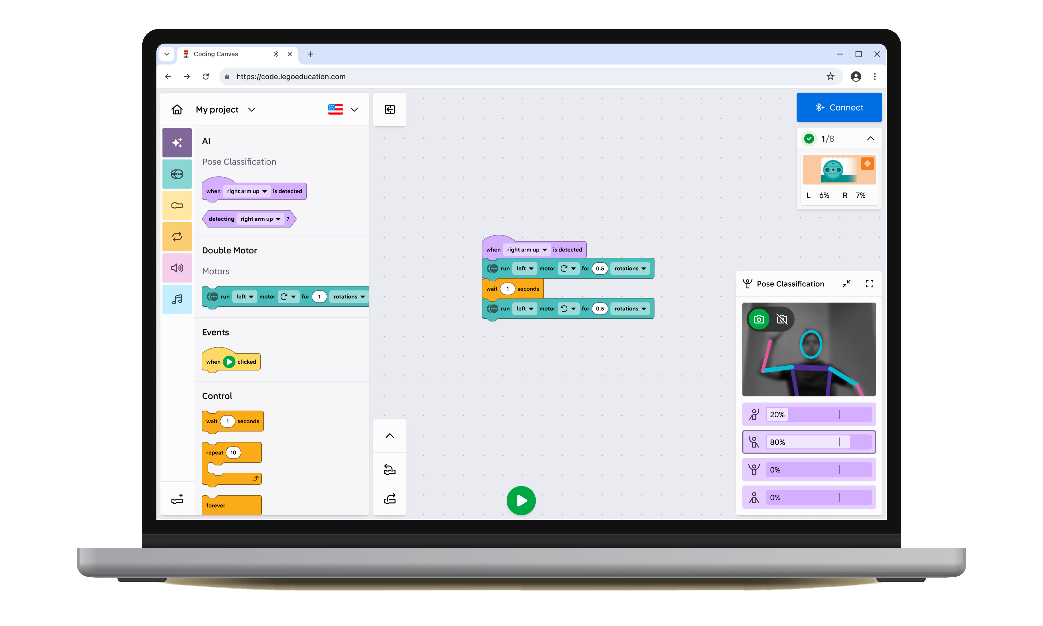 Programa��o em blocos no LEGO Education Coding Canvas