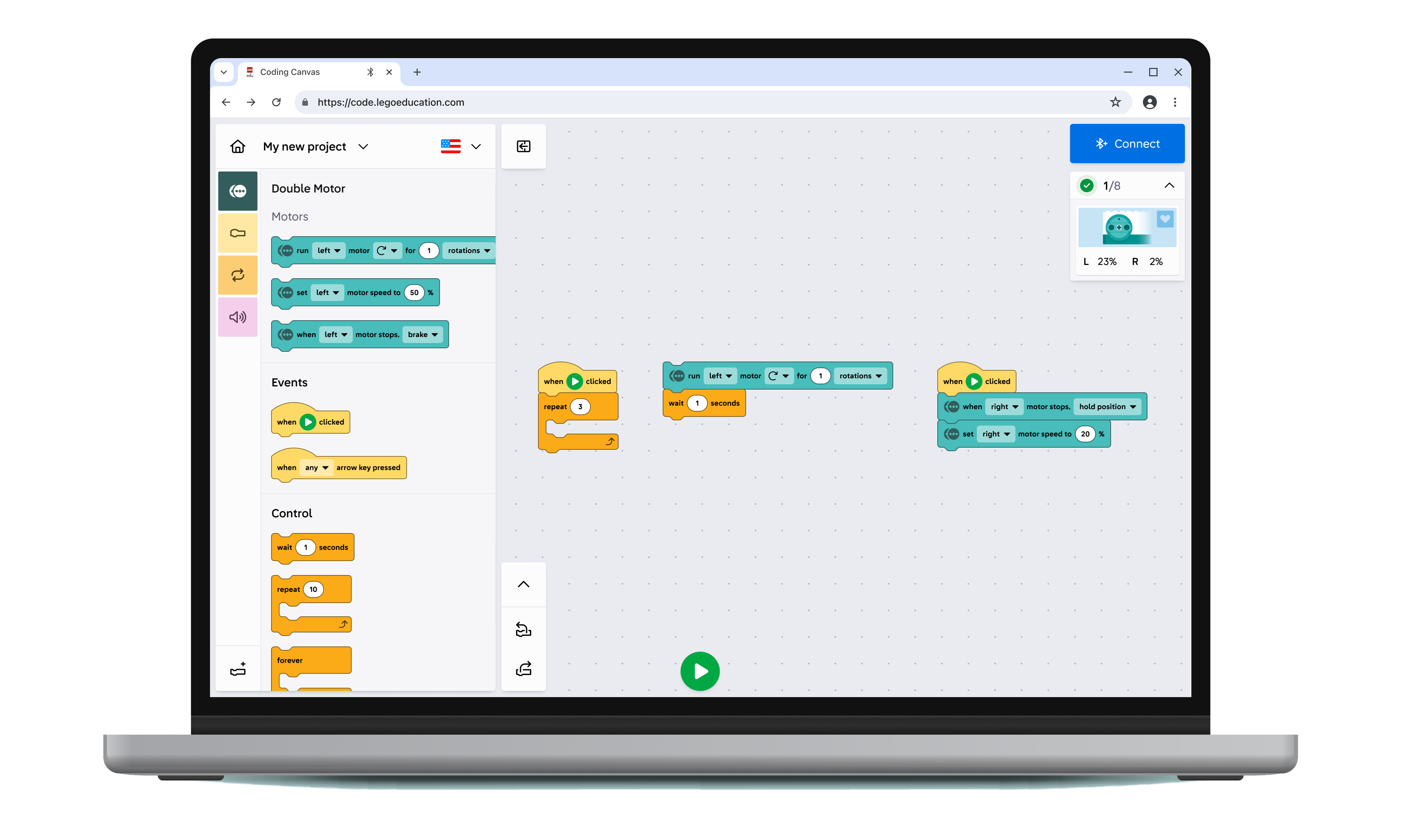 LEGO Education Coding Canvas com programa��o por blocos